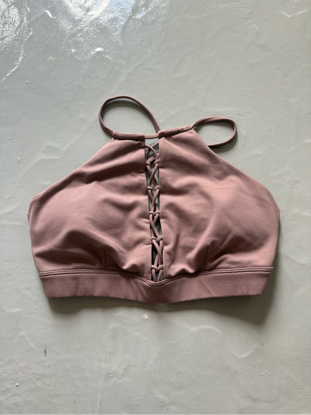 ALO Yoga Starlet Lace Up Sports Bra in Dusty Rose/Smoky Quartz
